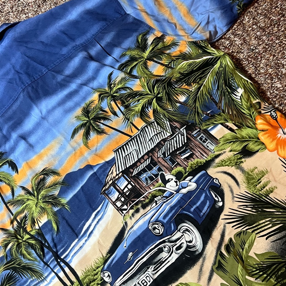 Big Dogs Vintage Hawaiian Shirt Tropical Beach Car Graphic Blue Large - Picture 12 of 12